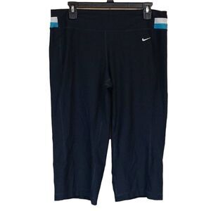 NIKE Dri-Fit Navy Blue Active Pants Colorblock Waistband Large 12/14 Cropped